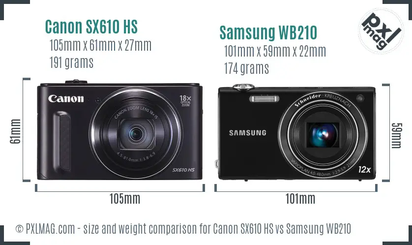 Canon SX610 HS vs Samsung WB210 size comparison