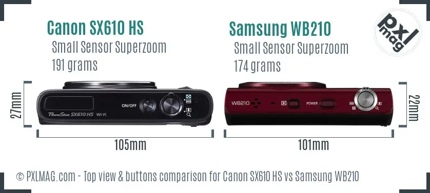 Canon SX610 HS vs Samsung WB210 top view buttons comparison