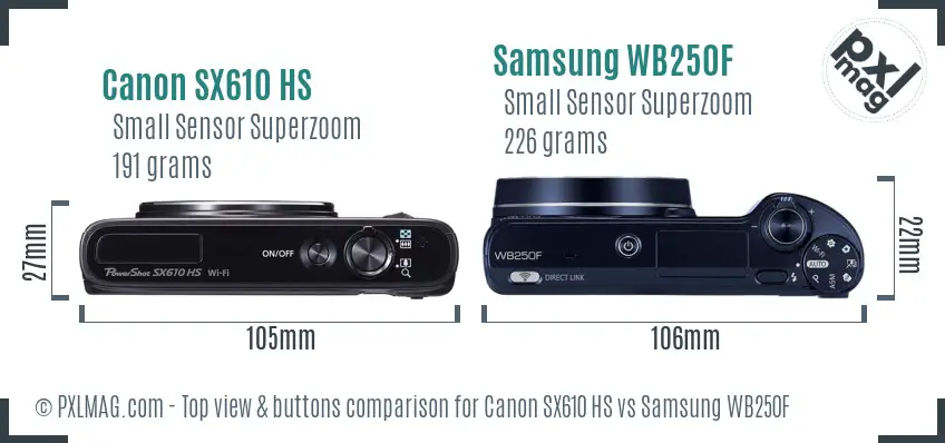 Canon SX610 HS vs Samsung WB250F top view buttons comparison