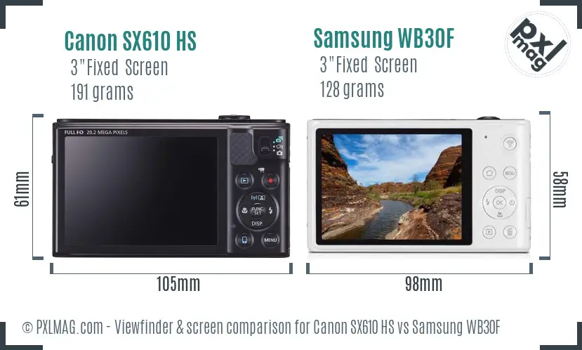 Canon SX610 HS vs Samsung WB30F Screen and Viewfinder comparison