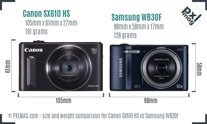 Canon SX610 HS vs Samsung WB30F size comparison