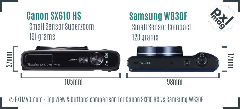 Canon SX610 HS vs Samsung WB30F top view buttons comparison