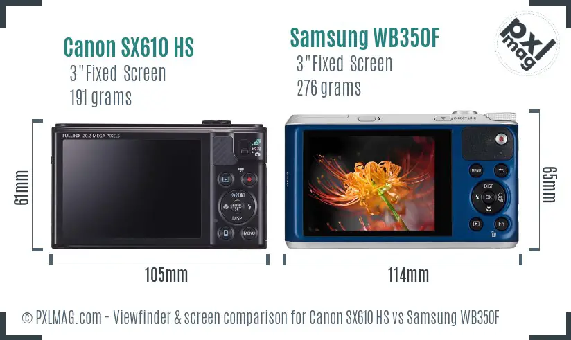 Canon SX610 HS vs Samsung WB350F Screen and Viewfinder comparison Canon SX610 HS vs Samsung WB350F Screen and Viewfinder comparison