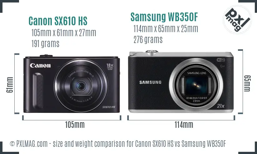 Canon SX610 HS vs Samsung WB350F size comparison Canon SX610 HS vs Samsung WB350F size comparison