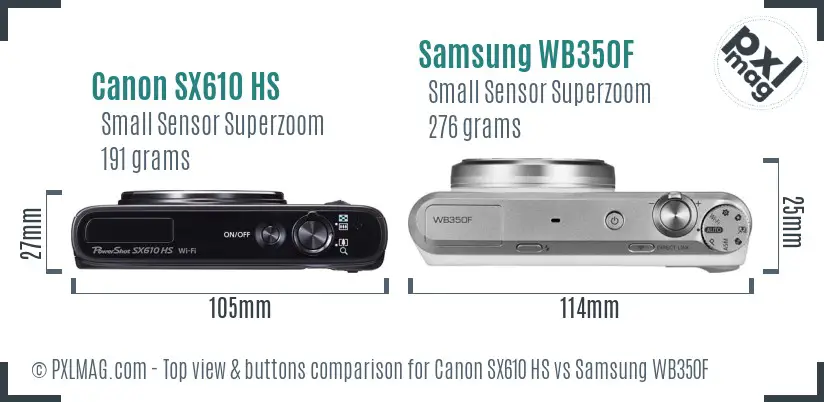 Canon SX610 HS vs Samsung WB350F top view buttons comparison Canon SX610 HS vs Samsung WB350F top view buttons comparison