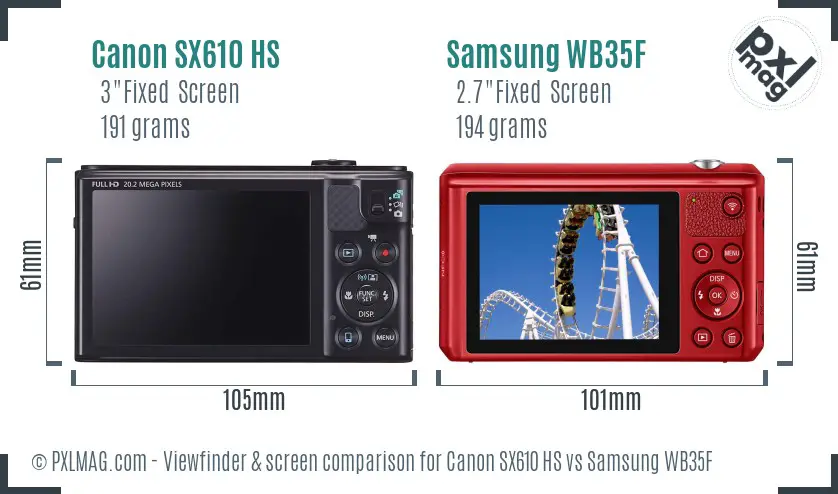 Canon SX610 HS vs Samsung WB35F Screen and Viewfinder comparison Canon SX610 HS vs Samsung WB35F Screen and Viewfinder comparison