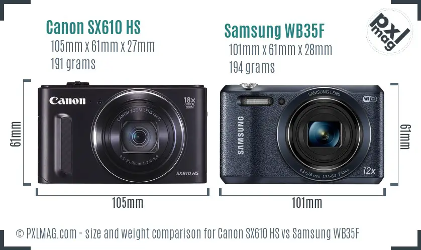 Canon SX610 HS vs Samsung WB35F size comparison Canon SX610 HS vs Samsung WB35F size comparison