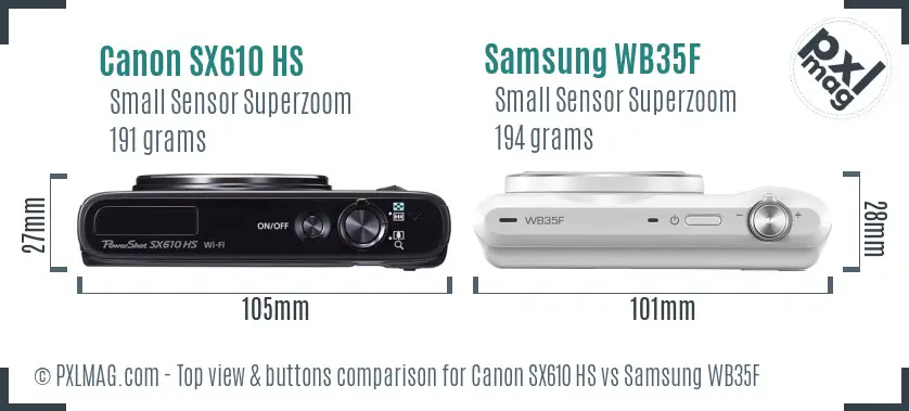 Canon SX610 HS vs Samsung WB35F top view buttons comparison Canon SX610 HS vs Samsung WB35F top view buttons comparison
