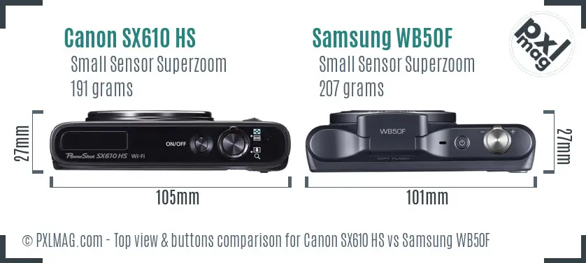 Canon SX610 HS vs Samsung WB50F top view buttons comparison