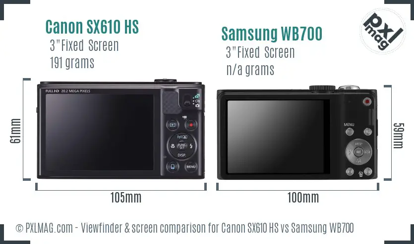Canon SX610 HS vs Samsung WB700 Screen and Viewfinder comparison Canon SX610 HS vs Samsung WB700 Screen and Viewfinder comparison