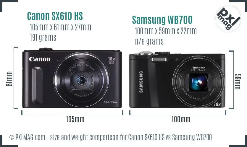 Canon SX610 HS vs Samsung WB700 size comparison Canon SX610 HS vs Samsung WB700 size comparison