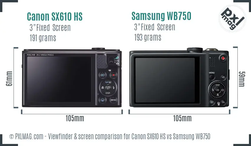 Canon SX610 HS vs Samsung WB750 Screen and Viewfinder comparison Canon SX610 HS vs Samsung WB750 Screen and Viewfinder comparison