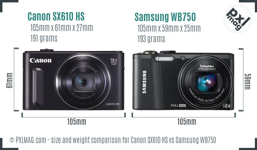 Canon SX610 HS vs Samsung WB750 size comparison Canon SX610 HS vs Samsung WB750 size comparison