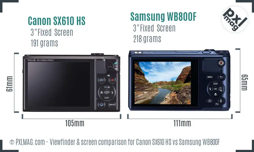 Canon SX610 HS vs Samsung WB800F Screen and Viewfinder comparison