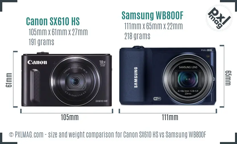 Canon SX610 HS vs Samsung WB800F size comparison