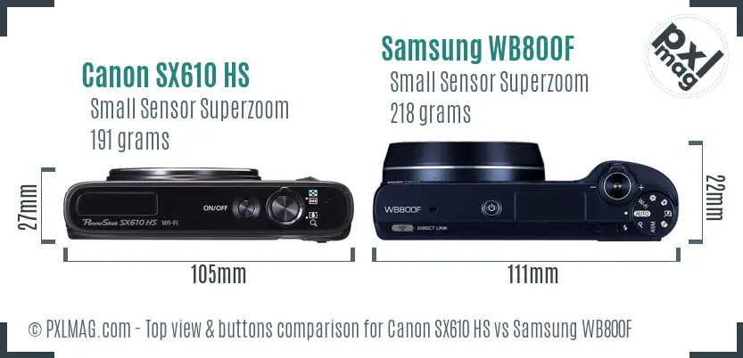 Canon SX610 HS vs Samsung WB800F top view buttons comparison