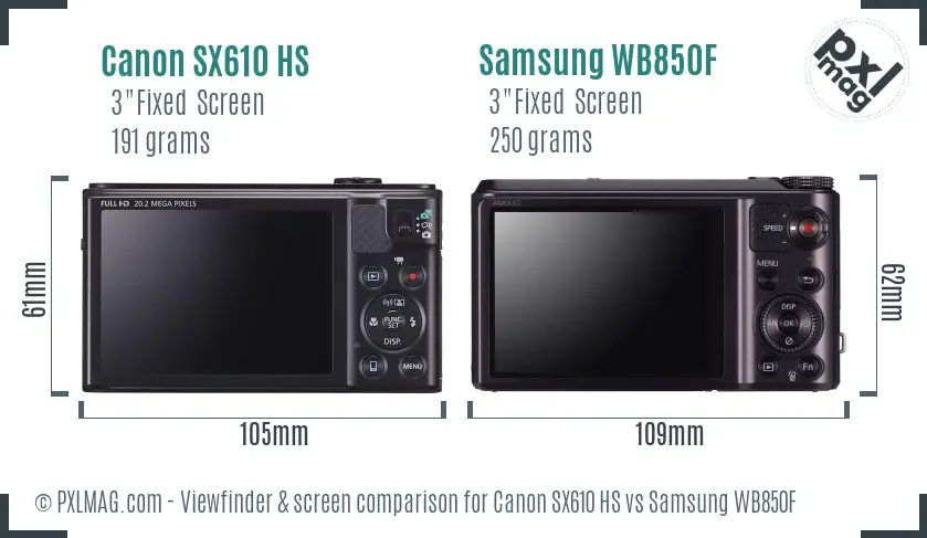 Canon SX610 HS vs Samsung WB850F Screen and Viewfinder comparison Canon SX610 HS vs Samsung WB850F Screen and Viewfinder comparison