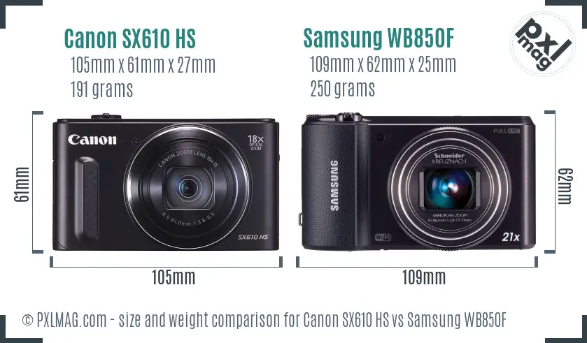 Canon SX610 HS vs Samsung WB850F size comparison Canon SX610 HS vs Samsung WB850F size comparison