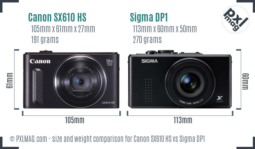 Canon SX610 HS vs Sigma DP1 size comparison
