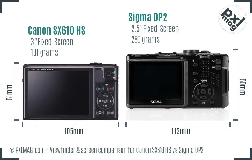 Canon SX610 HS vs Sigma DP2 Screen and Viewfinder comparison