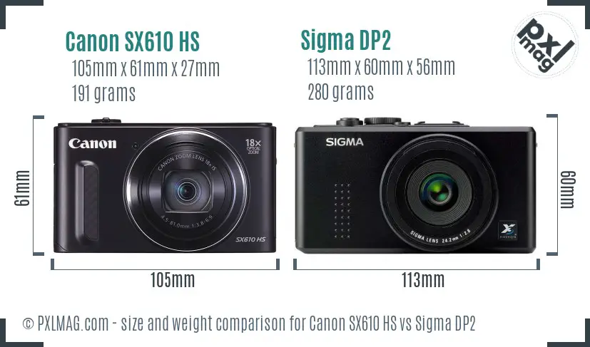 Canon SX610 HS vs Sigma DP2 size comparison