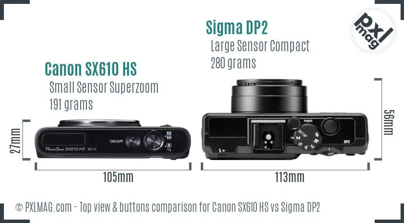Canon SX610 HS vs Sigma DP2 top view buttons comparison