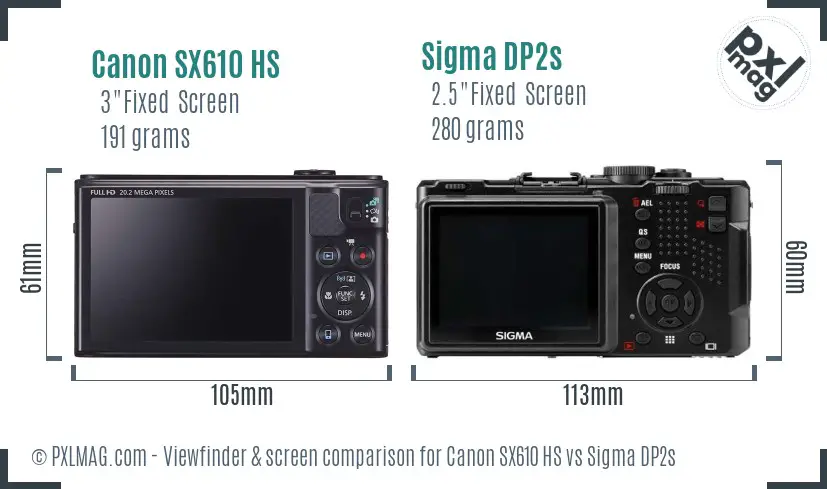 Canon SX610 HS vs Sigma DP2s Screen and Viewfinder comparison Canon SX610 HS vs Sigma DP2s Screen and Viewfinder comparison