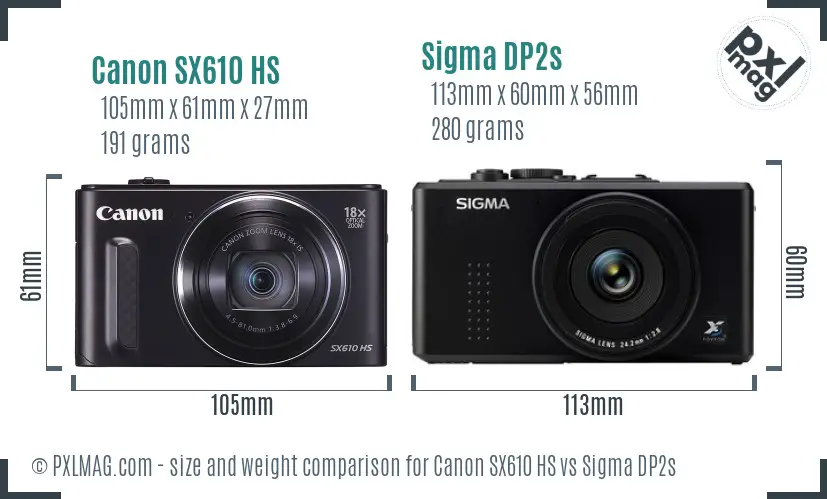 Canon SX610 HS vs Sigma DP2s size comparison Canon SX610 HS vs Sigma DP2s size comparison