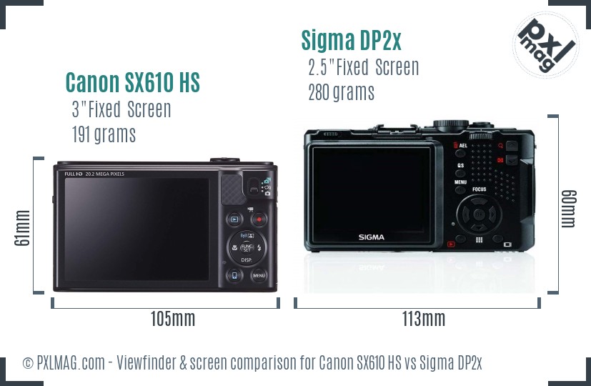 Canon SX610 HS vs Sigma DP2x Screen and Viewfinder comparison