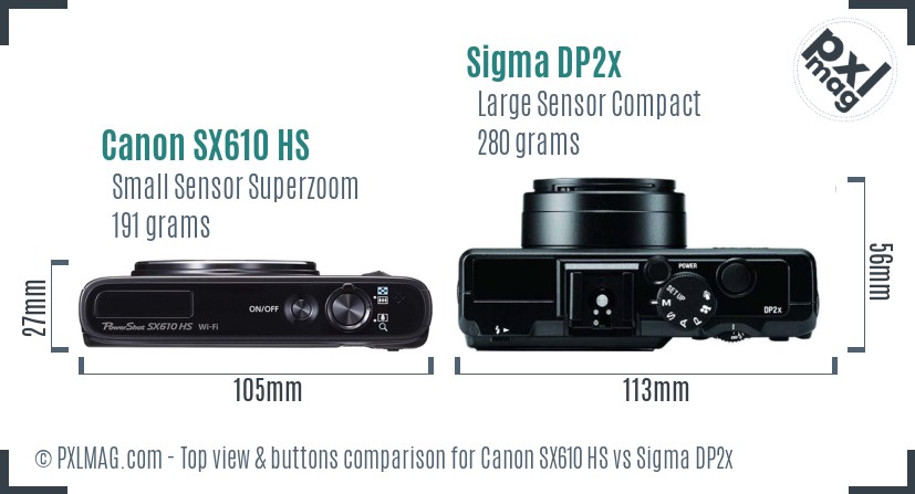 Canon SX610 HS vs Sigma DP2x top view buttons comparison