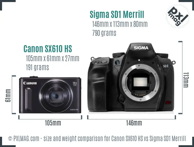 Canon SX610 HS vs Sigma SD1 Merrill size comparison Canon SX610 HS vs Sigma SD1 Merrill size comparison