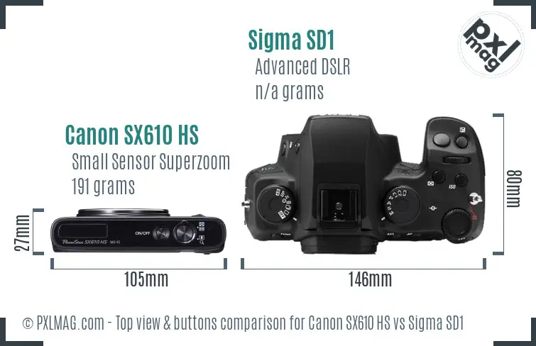 Canon SX610 HS vs Sigma SD1 top view buttons comparison