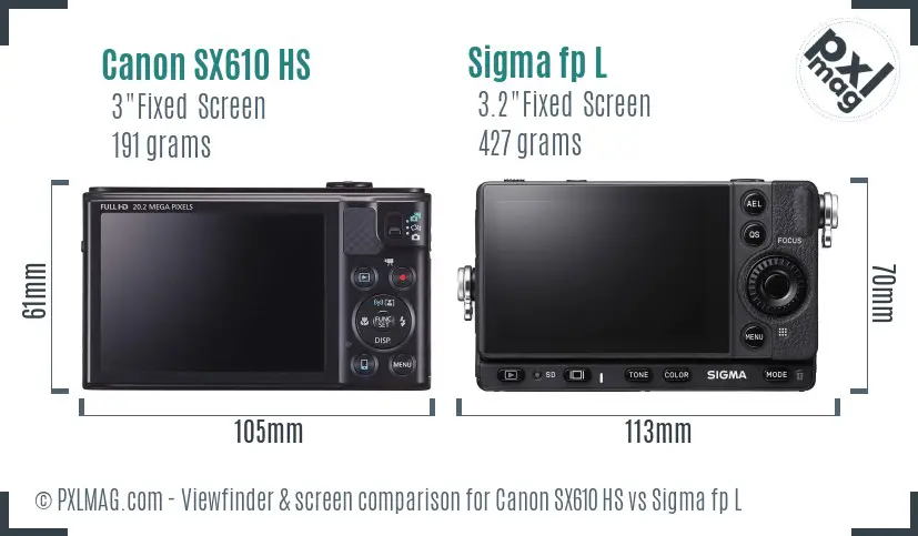 Canon SX610 HS vs Sigma fp L Screen and Viewfinder comparison