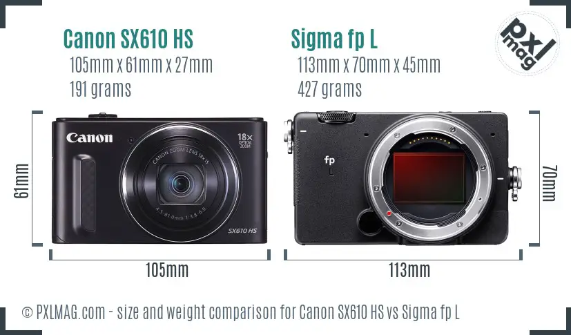 Canon SX610 HS vs Sigma fp L size comparison