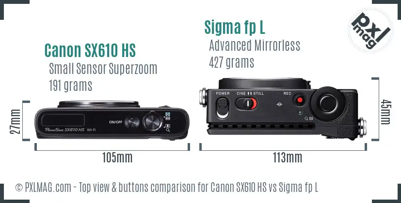 Canon SX610 HS vs Sigma fp L top view buttons comparison