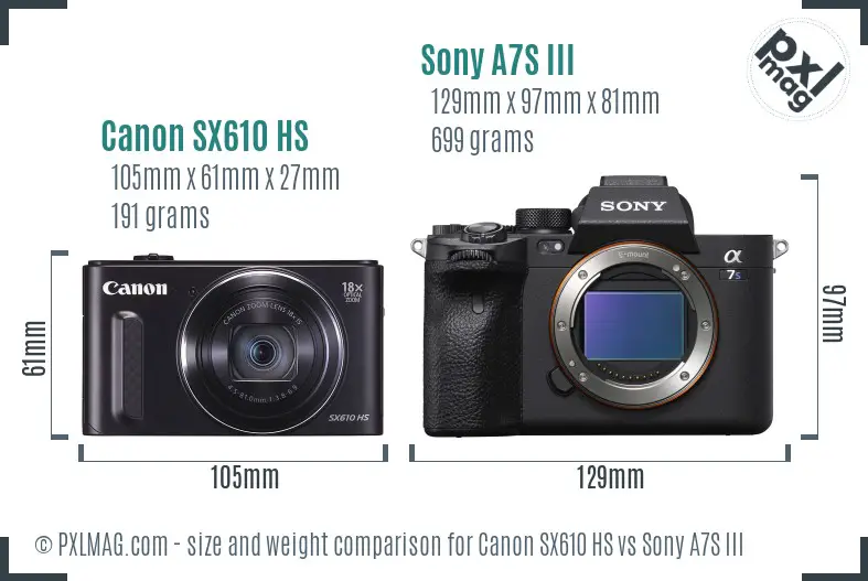 Canon SX610 HS vs Sony A7S III size comparison