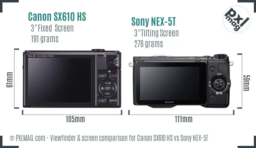 Canon SX610 HS vs Sony NEX-5T Screen and Viewfinder comparison