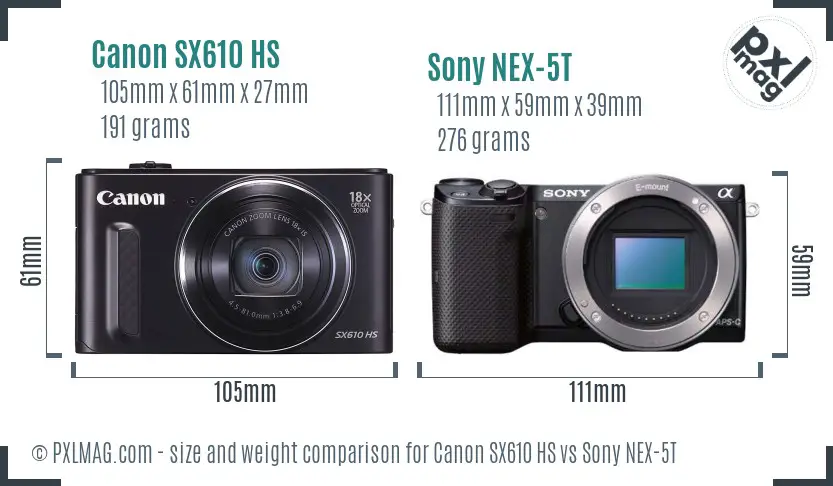 Canon SX610 HS vs Sony NEX-5T size comparison