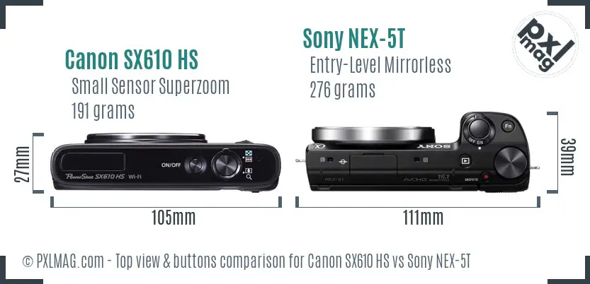 Canon SX610 HS vs Sony NEX-5T top view buttons comparison