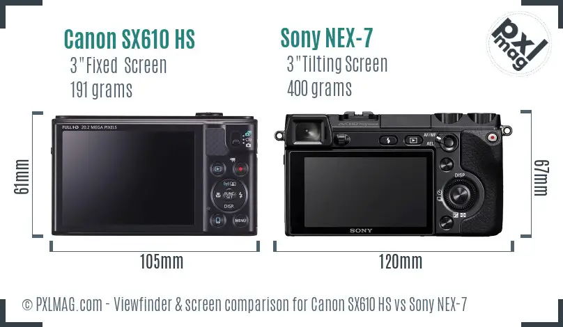 Canon SX610 HS vs Sony NEX-7 Screen and Viewfinder comparison