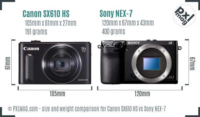 Canon SX610 HS vs Sony NEX-7 size comparison Canon SX610 HS vs Sony NEX-7 size comparison