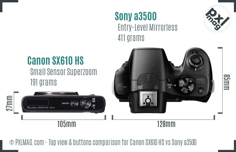Canon SX610 HS vs Sony a3500 top view buttons comparison
