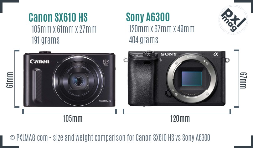Canon SX610 HS vs Sony A6300 size comparison Canon SX610 HS vs Sony A6300 size comparison