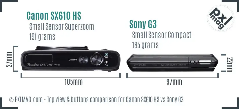 Canon SX610 HS vs Sony G3 top view buttons comparison