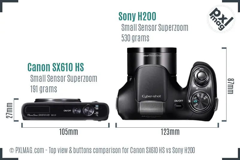 Canon SX610 HS vs Sony H200 top view buttons comparison
