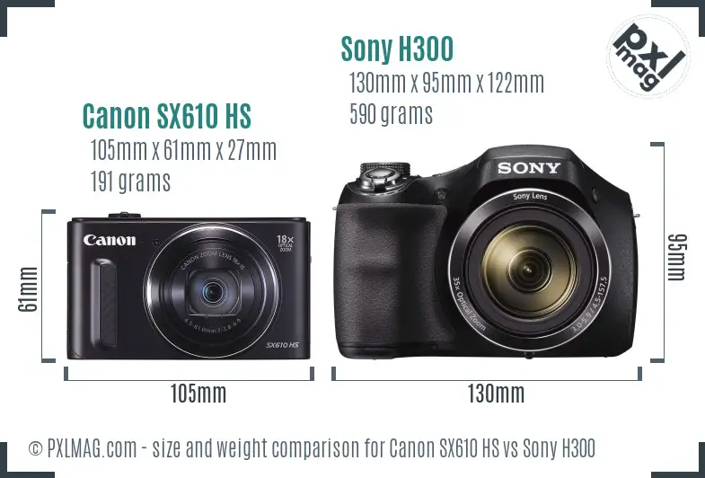 Canon SX610 HS vs Sony H300 size comparison Canon SX610 HS vs Sony H300 size comparison