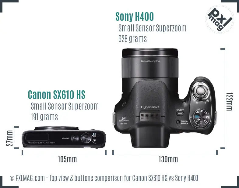 Canon SX610 HS vs Sony H400 top view buttons comparison Canon SX610 HS vs Sony H400 top view buttons comparison