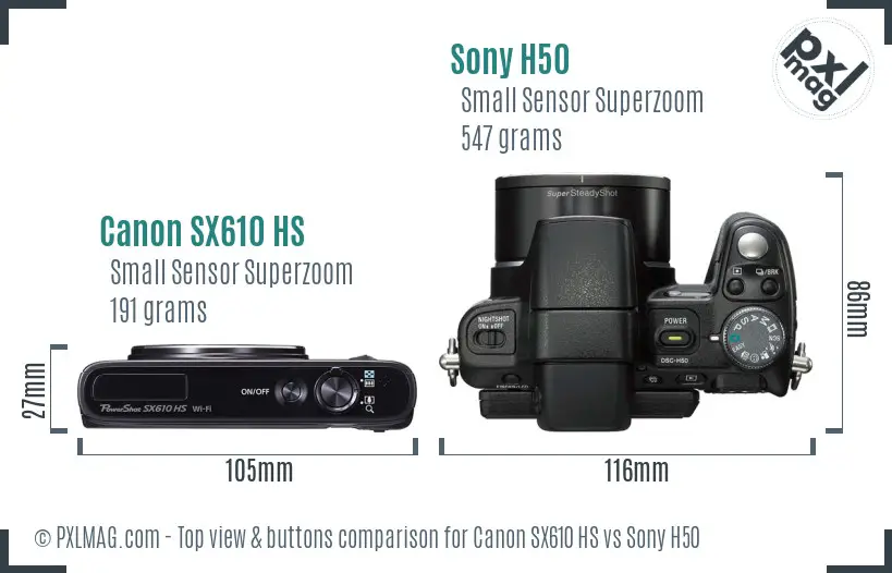 Canon SX610 HS vs Sony H50 top view buttons comparison