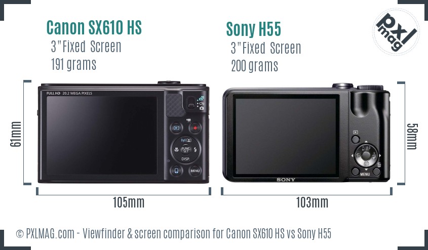 Canon SX610 HS vs Sony H55 Screen and Viewfinder comparison