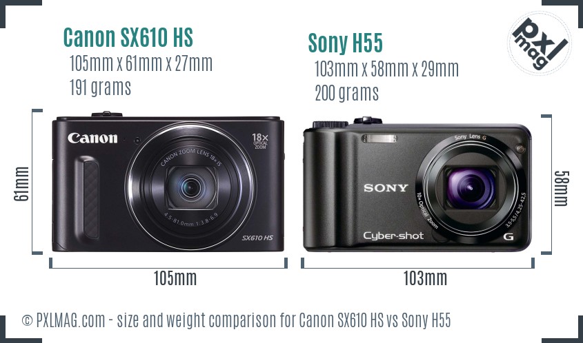 Canon SX610 HS vs Sony H55 size comparison Canon SX610 HS vs Sony H55 size comparison
